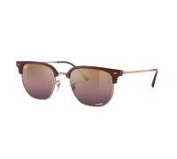 Ray-Ban Unisex Sunglass New Clubmaster Polarized+ Lenses - Color del Marco: Rojo burdeos sobre oro rosa, Color de la Lente: Polarizadas+ en Dorado/Roj