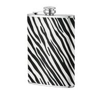 Raya de cebra natural,Frasco de acero inoxidable 304 de 8 oz con funda de cuero sintético, frasco de bolsillo para licor plano para exteriores