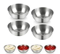 Rayakt Juego de 4 cuencos para salsas de acero inoxidable, redondos de acero inoxidable, cuencos pequeños para salsas y barbacoas, salsas, aperitivos, cuenco metálico versátil, color plateado