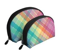Rayas a Cuadros Multicolores del Arco Iris Colorido, Bolsa de Maquillaje de Concha, Monedero pequeño para Mujer, Bolsa de artículos de tocador, Bolsa de cosméticos, 2 Piezas