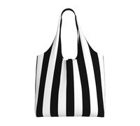 Rayas blancas y negras impresas,Bolsas de mano reutilizables, bolsas de supermercado, bolso de hombro de lona de gran capacidad