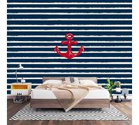 Rayas De Ancla NáUticas Fotomural para Pared de Tela No Tejida 400x280 cm, Azul Papel Pintado Decorativo de Interiores para Salón Dormitorio Oficina Pasillo Comedor, Fácil de Instalar