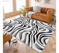 Rayas de Cebra Abstractas Alfombra de Franela Antideslizante En Blanco y Negro Alfombras Lavables de Pelo Corto, Hipoalergénica, Alfombra Interior para Salón, Dormitorio y Entrada 160x230 cm