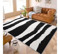 Rayas de Cebra Simples Alfombra de Franela Antideslizante En Blanco y Negro Alfombras Lavables de Pelo Corto, Hipoalergénica, Alfombra Interior para Salón, Dormitorio y Entrada 80x150 cm