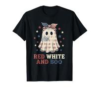 Rayas de Estrellas Fantasmas patrióticas Rojas y Blancas Camiseta