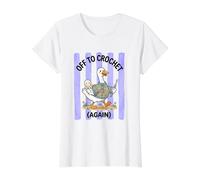Rayas de Ganso tontas a Ganchillo Camiseta gráfica económica, Mujer, Blanco, S