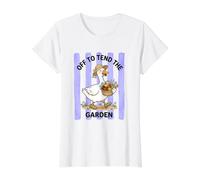 Rayas de Ganso tontas para jardinería Camiseta gráfica económica, Mujer, Blanco, S