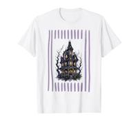 Rayas de Halloween de Haunted House Camiseta gráfica económica, Hombre, Blanco, L