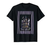 Rayas de Halloween de Haunted House Camiseta gráfica económica, Hombre, Negro, L