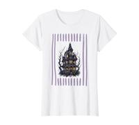 Rayas de Halloween de Haunted House Camiseta gráfica económica, Mujer, Blanco, L