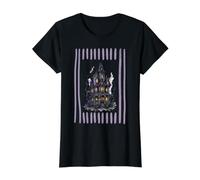 Rayas de Halloween de Haunted House Camiseta gráfica económica, Mujer, Negro, XS