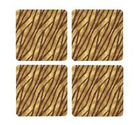 Rayas de Piel de Animal Africana Ocre,Posavasos Cuadrados de Corcho MDF, Almohadilla para Tazas, Juego de 4 Posavasos para Bebidas