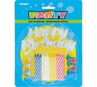 Rayas velas de cumpleaños con los titulares y feliz cumpleaños decoración de la torta, Set de 25 , Modelos/colores Surtidos, 1 Unidad