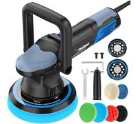 RAYBAO Juego de pulidoras de coche, 9 mm - 900 W, pulidora profesional con 6 velocidades variables, 2000 - 6400 rpm, 125 mm, 150 mm, placa de apoyo para el cuidado del coche