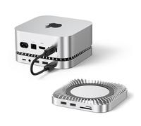 Raycue Base y Soporte para Mac Mini M4 con Carcasa SSD NVMe 8T, 2 USB A 10 Gbps, Puerto de Datos USB C de 10 G, USB A*2 5G, Carga USB-C, SD/TF, Audio para Mac Mini M4/M4 Pro