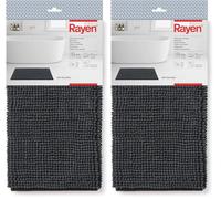 Rayen Alfombra de Baño Base Antideslizante, 100% microfibras, Suave, Miltifuncional, Color Negro, Gris, Medidas: 80 x 50 cm (Paquete de 2)