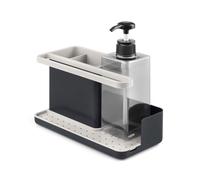 Rayen organizador de utensilios para fregadero, gama premium, bandeja de goteo, fácil de limpiar, compartimentos, dispensador de jabón, gris claro y gris oscuro