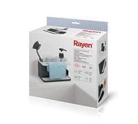 Rayen | Organizador de Utensilios para Fregadero, Gama Premium, Bandeja de Goteo, Fácil de Limpiar, Compartimentos, Dispensador de Jabón, Gris Claro Y Gris Oscuro