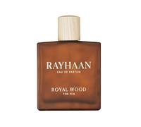 Rayhaan Royal Wood Eau de Parfum Spray Unisex 3.4 Oz - Noble aroma a madera para hombre con profundidad y carácter | Perfume masculino para el día a día y ocasiones con Kajal Sticker