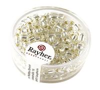 Rayher 1430022 Cuentas de Semillas con Detalle de inserción Plateada de 4 mm, dosis de 17 g, Color Plateado