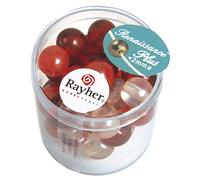 Rayher 14472000 Renaissance - Perlas de Cera de Cristal Semitransparente, 10 mm con Agujero Grande, Lata de 32 Unidades, Color Rojo
