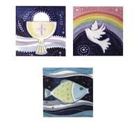 Rayher 31530000 Transfers de Cera Celebraciones religiosas, 3 Unidades, cáliz, Paloma y pez, 4x4 cm, para Decorar Velas