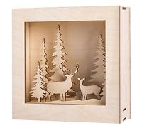 Rayher 46308000 Kit de construcción de caja de sombra con paisaje de invierno 3D, ciervos y abetos, juego de manualidades de madera, 14 piezas ranuradas, 20 x 20 x 6,6 cm