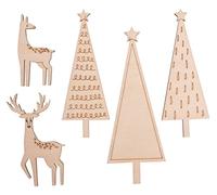 Rayher 46316000 formas de madera de abeto, ciervo y ciervo, recortes de madera natural para carpintería, manualidades de papel y decoración, juego de 5 piezas