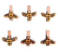 Rayher 46592166 Pinzas de madera decoradas con abejas, color miel, 3,5 cm, 6 ud, para decorar