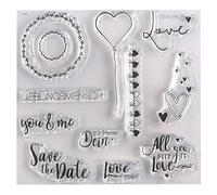 Rayher 50244000 Sello de silicona Clear Stamps, 12 motivos y mensajes para bodas, 102,5x97 mm