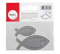 Rayher 59978000 Pack de 2 plantillas troquelado, forma de pez, 4.5x2 cm y 7x3 cm, 100% acero, Para comunión y decoración