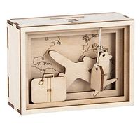 Rayher 62920505 Set construcción cajita diorama "Viajero" con compartimento para regalo, de madera, 11,5x8,5x5cm, 12 piezas.