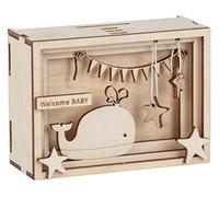 Rayher 62924505 Set construcción cajita diorama "Bebé" con compartimento para regalo, de madera, 11,5x8,5x5cm, 15 piezas.