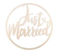 Rayher 62934505 - Colgante de aro de madera natural con motivo "Just married", 30cm- Para pintar y decorar a su gusto.