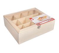 Rayher 62972505 Caja para té, 28,5x23,5x9 cm, Caja de madera con compartimentos y tapa transparente