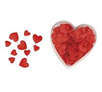 Rayher 8694102 - Juego de 100 Piezas de Tela de satén, diseño de corazón, Color Blanco, Acolchado, 2 tamaños, 13+20 mm, Caja de PVC con Forma de corazón