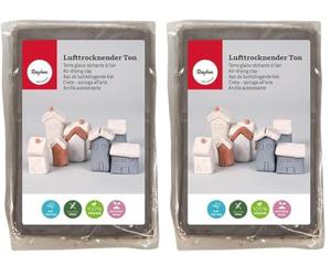 Rayher Arcilla de secado al aire, color gris, 1 kg, apta para cocer, 3450125 (Paquete de 2)