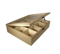 Rayher Caja de madera con compartimentos y tapa, 28,5x23,5x7 cm, caja para té y accesorios, 6241500