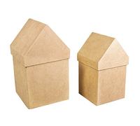 Rayher Cajas casitas papel maché, 2 ud, 13,3x13,3x23, 11,5x11,5x20 cm, manualidades, 67216000