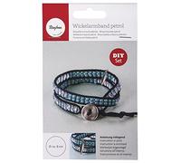 Rayher CK: Pulsera Envolvente, Cuero/Cuentas, Azul, 16.5 x 10 x 1.1 cm