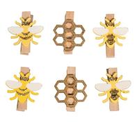 Rayher Clips de Madera Abejas, 2,5x3,5cm, Bolsa 6uds, Coloreado, 46645999