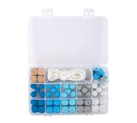 Rayher Cuentas de silicona para bebés, azul claro, gris claro y blanco, caja de 61 piezas, 14860356