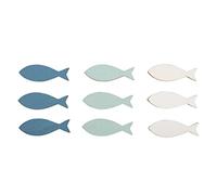 Rayher Decoración peces madera, tonos blanco-azul, 9 ud, 4 cm, con punto adhesivo, 46676000