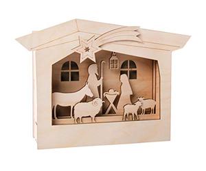 Rayher Escena de madera 3D, portal de Belén, 13 piezas, 24x24x6,5 cm, manualidades Navidad, 62889505