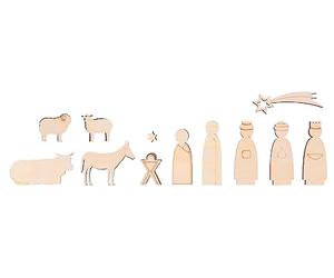 Rayher Figuras Belén Navidad, madera, 12 piezas, 1,3-7,6 cm, decoración navideña, 64538505