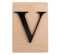 Rayher Letra de madera V en 3D, negro, 10,5x14,8 cm, sobre cuadro de madera, 63113576