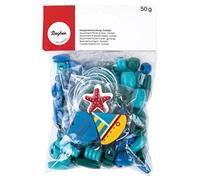 Rayher Mezcla perlas madera Cocktail, FSC 100%, 50g, surtido + 3x cordeles, bolsa, ultramarino, 12245384