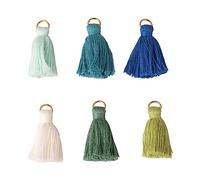 Rayher Mini borlas de flecos, 35 mm, 6 ud, tonos verdes-azules, decoración y manualidades, 22797407