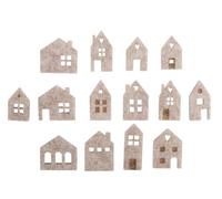 Rayher Mini Casas de Fieltro con Piezas dispers, 2,5-3,5 cm, + Punto Pegar, Bolsa 14uds, Marrón, 46813000