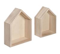 Rayher Pack de 2 mini estanterías de casita de madera, 14x10 x4 cm y 12,5x8,5x4 cm, 62696000